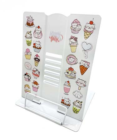 Подставка для книг CM-617 "Коктейли-котики" металлическая, 26х21см, белая, с рисунком, в ПВХ-пакете (1/12/48)