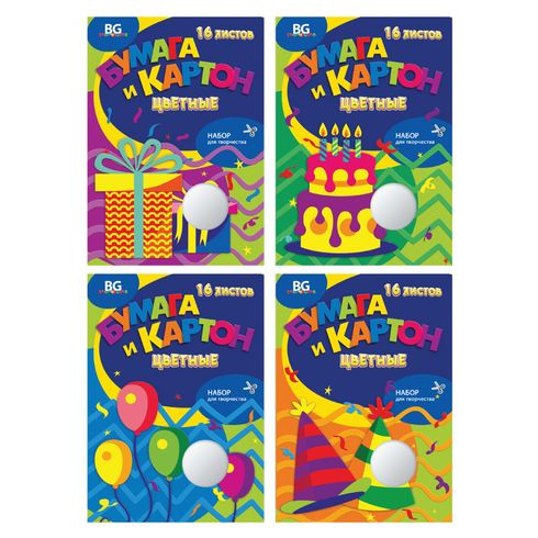 Набор цветной бумаги (офсет) 8л. и картона (мелов.) 8л. А4 папка "Праздник творчества" (ассорти) (32