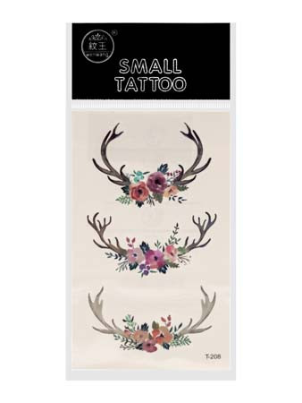 Тату наклейки "Рога с цветами" 3 шт на листе, 10.5*6см T-208, CJ-87 (10/10/1000)