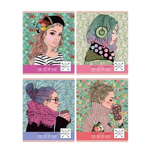 Тетрадь общая А5 скоба 48л. одна линия "Dreamy girls" (ассорти)