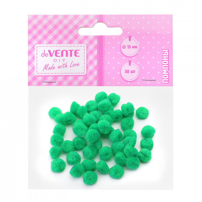 Набор помпонов 15мм для творчества, цвет зеленый, 50шт, VENTE/8000010 (12)