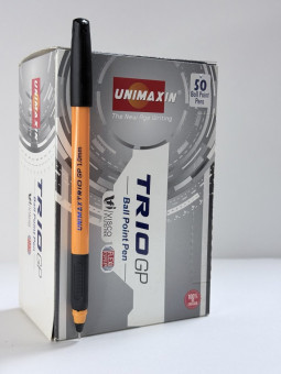 Ручка шариковая черная 1,0мм Unimaxin "Trio GP", трехгранный корпус, грип (50)