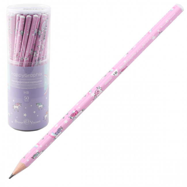 Карандаш 2мм НВ чернографитовый "HappyGraphix. Единороги", BV/21-0030/35 (50)
