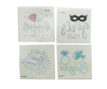 Наклейки Тату   KL-9 10 ШТУК "Маска, надписи, алмаз" металлик, 1 шт на листе, 6*6см, цвета ассорти (1/1000)