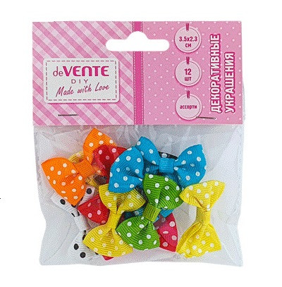 Декоративные украшения 35x23мм, 12шт "Бантики в горошек" тканевые, цвет ассорти, deVENTE/8130904 Декоративные украшения 35x23мм, 12шт "Бантики в горошек" тканевые, цвет ассорти, deVENTE/8130904