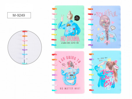 Блокнот на кольцах 14.6х21.5 см, 80 листов, внутренний блок в клетку, плотность бумаги 80 г/м2, пластиковая обложка, 4 дизайна в ассортименте, Термоусадочная пленка