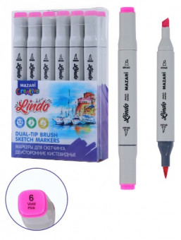 Маркер для скетчинга двусторонний LINDO, vivid pink, кистевид./клиновид.наконечники, пиш.узлы 1.0-6.2мм, ПВХ- упаковка Маркер для скетчинга двусторонний LINDO, vivid pink, кистевид./клиновид.наконечники, пиш.узлы 1.0-6.2мм, ПВХ- упаковка
