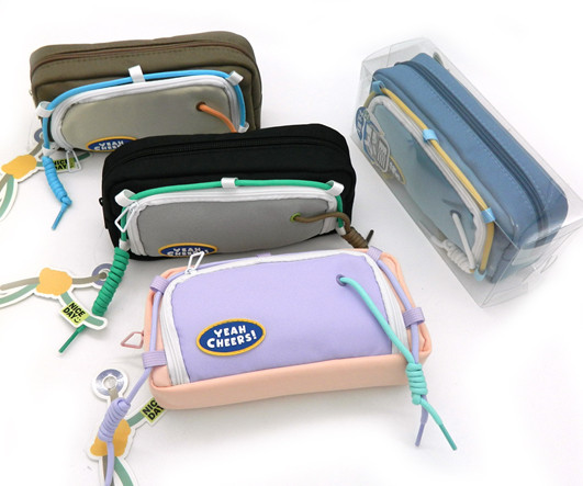 Пенал  DD-2 "Yeah cheers" косметичка, прямоугольный, текстиль, 2 отделения на молнии, со шнуром, ассорти, уп ПВХ №23157 (1/4/144)