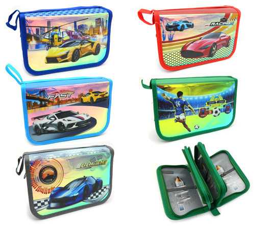 Пенал 3  отд. CH-36 "Для мальчиков" фольгированный рисунок, внутреннее оформление, без наполнения, цвета ассорти, в ПВХ-пакете (1/12/96)