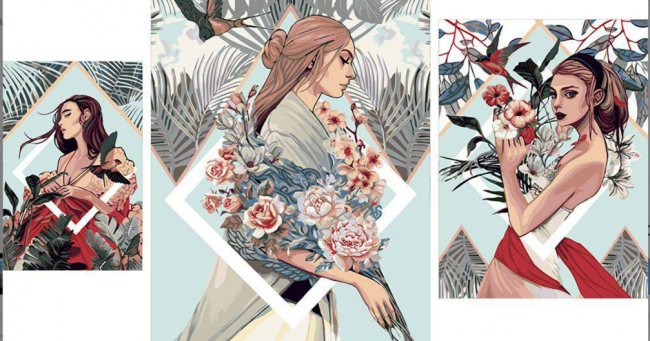 Картина по номерам, триптих "Музы Вдохновения" 40x50, 40x30, 20x30см, I010