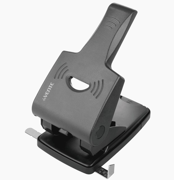 Дырокол большой на 65л "Stripe", пластиковый усиленный корпус, с линейкой, черный, deVENTE/4020501