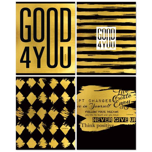 Тетрадь общая А5 гребень 96л. клетка "Gold4" металлизация ламинация матовая (ассорти) BG 4/24