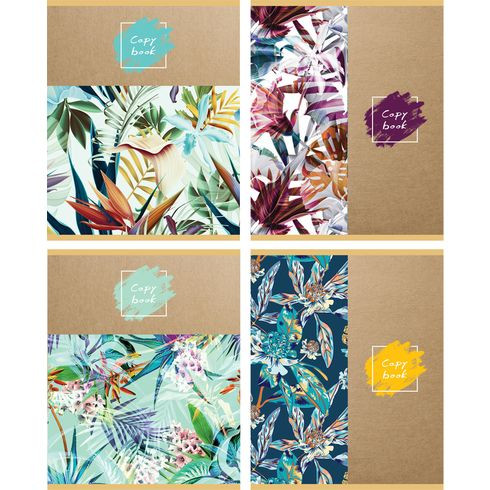 Тетрадь общая А5 скоба 48л. одна линия "Floral Craft" выборочный лак (ассорти) форзац с дизайном