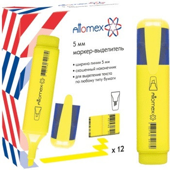 Маркер-выделитель "Attomex" плоский корпус с клипом, скошенный наконечник, ширина линии 1-5 мм, желтый Маркер-выделитель "Attomex" плоский корпус с клипом, скошенный наконечник, ширина линии 1-5 мм, желтый