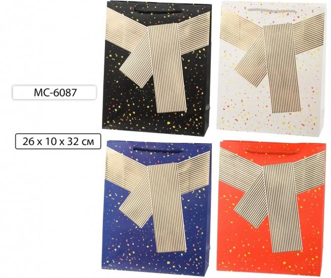 Подарочный пакет 26*10*32см "Бант", плотный, ламинированный золотой бант, Basir/МС-6087 (20)