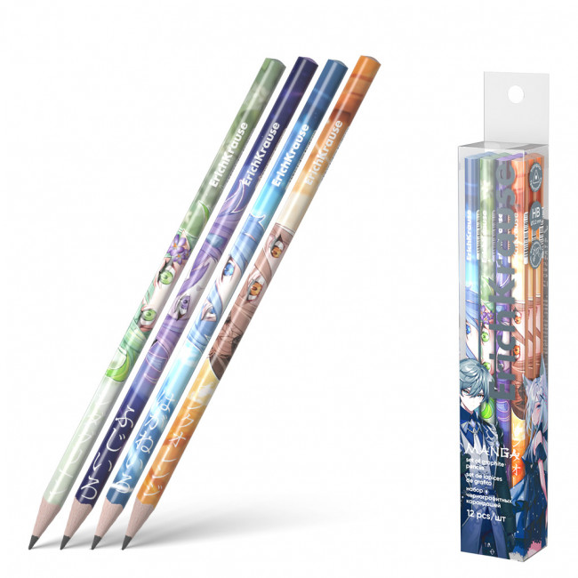 Карандаш НВ чернографитный "Manga" трехгранный, без ластика, 12 шт, Er.Krause/60726