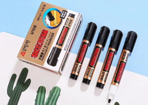 Маркер перманентный, черн., пулевидный, 3 мм Aodemei М6121 (10)