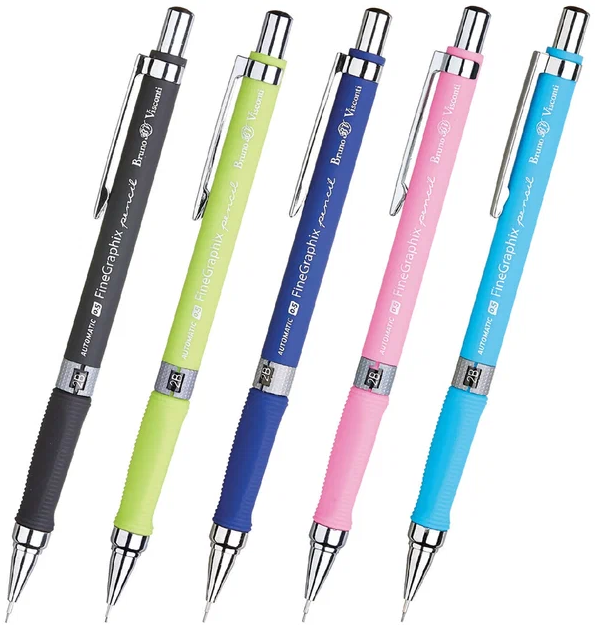 Карандаш механический 0.5мм 2B "FineGraphix", с ластиком, 5 цветов ассорти, BV/21-0001 (24)
