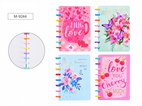 Блокнот на кольцах 18,5х26,5 см, 80 листов, внутренний блок в клетку, плотность бумаги 80 г/м2, пластиковая обложка, 4 дизайна в ассортименте, Термоусадочная пленка