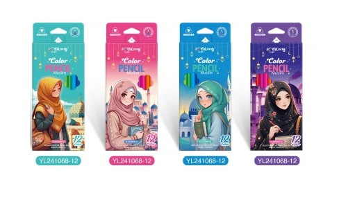 Набор цветных карандашей 12цв.,"Девушка в хиджабе" заточенные, трехгранные, Yalong/YL241068-12 Набор цветных карандашей 12цв.,"Девушка в хиджабе" заточенные, трехгранные, Yalong/YL241068-12