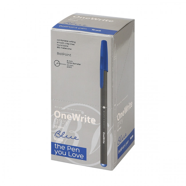 Ручка шариковая 1.0мм синяя "OneWrite Grey", серый цвет корпуса, BV/20-0325/02 (50) Ручка шариковая 1.0мм синяя "OneWrite Grey", серый цвет корпуса, BV/20-0325/02 (50)