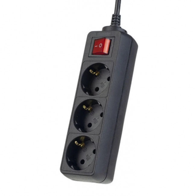 Сетевой удлинитель с кнопкой "POWERMATE'', 3 розетки, длина 3м, с заземлением, цвет черный, Perfeo/PF_A4678