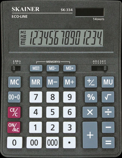 Калькулятор настольный 14-разрядный, большой, чёрный, размер:155 x 205 x 35мм, SKAINER/SK-334 Калькулятор настольный 14-разрядный, большой, чёрный, размер:155 x 205 x 35мм, SKAINER/SK-334
