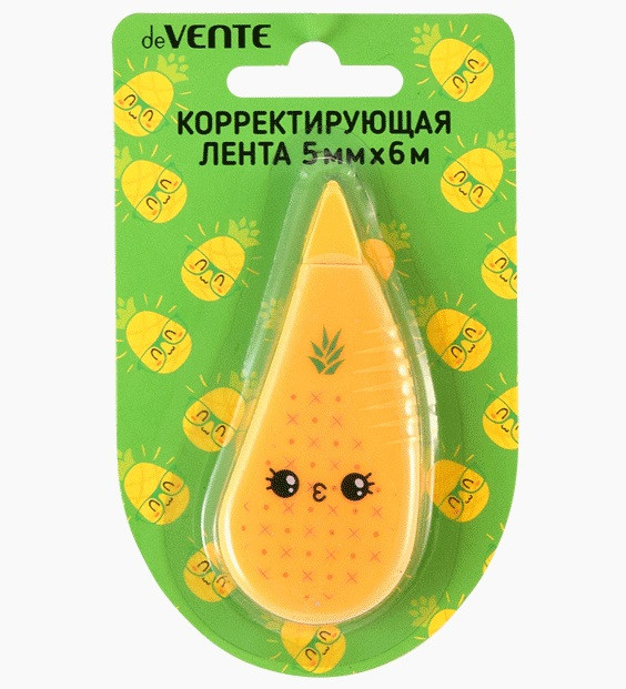 Корректирующая лента "deVENTE. Pineapple" 5 ммx06 м, регулировка натяжения ленты, оранжевый непрозрачный корпус, фронтальный аппликатор, в картонном блистере