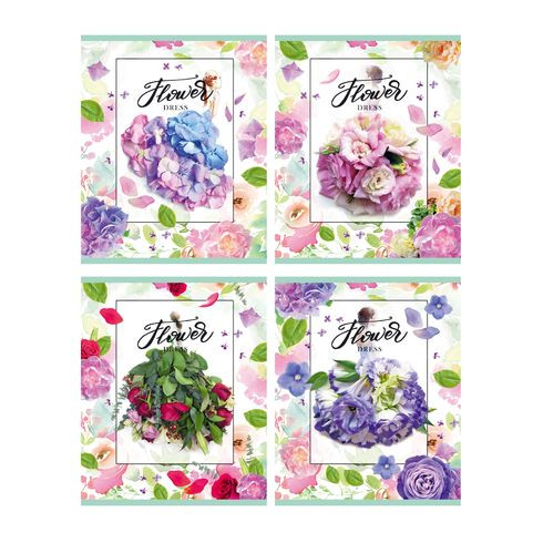 Тетрадь общая А5 скоба 48л. одна линия "Flower dress" выборочный лак (ассорти) форзац с дизайном