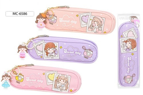 Пенал+брелок: "КУКЛА"; материал-плотная ткань, два кармана на молнии, цветной с рисунком /ассорти/, брелок-кукла, размер 23*7,5*6 см, в пластиковой упаковке с европодвесом.