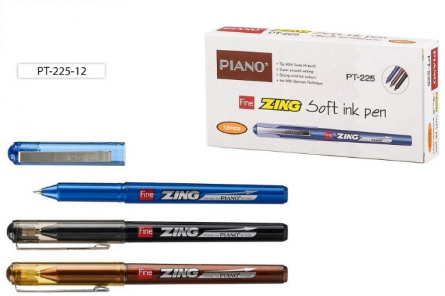 Ручка шариковая  с чернилами на масляной основе: "Piano Fine ZING"; цветной корпус /ассорти/, тонированный колпачок с серебристым клипом; цвет чернил-синий, толщина пишущего наконечника 0,7mm