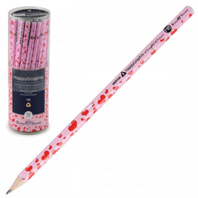 Карандаш 2мм НВ чернографитовый "HappyGraphix. Розовые сердца", BV/21-0030/10 (50) Карандаш 2мм НВ чернографитовый "HappyGraphix. Розовые сердца", BV/21-0030/10 (50)