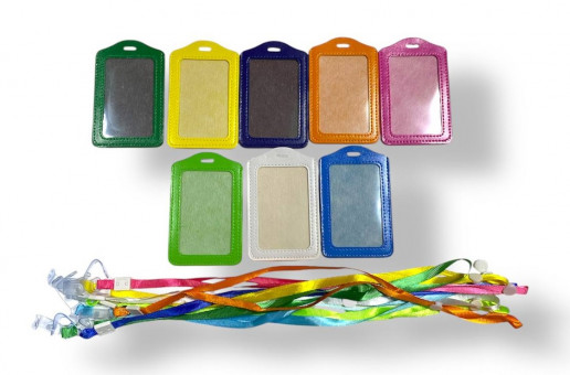 Бейдж вертикальный WENZER OFFiCE, кожзам, ассорти, со шнурком  (50)