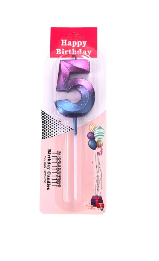 Свеча для торта "Цифра 5" фиолетово-голубая, Магистр/MAG-фг221321-5 (50)