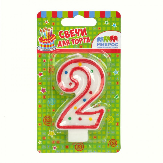 Свеча "Цифра 2. Красное Ассорти" 7,5 см, Микрос/Ч02514 (24)
