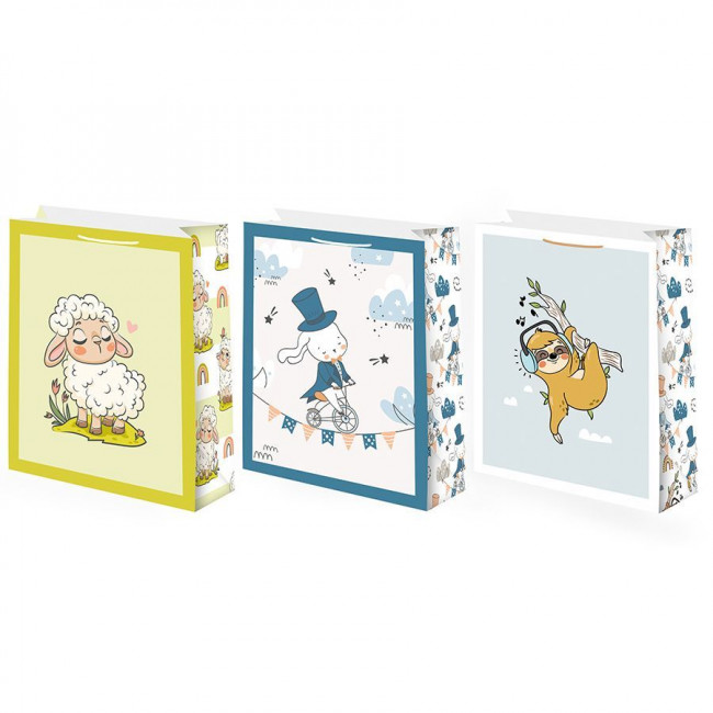 Пакет подарочный 18х23х10см "Смешные животные" матовая ламинация, Микрос/Ч53455 (12)