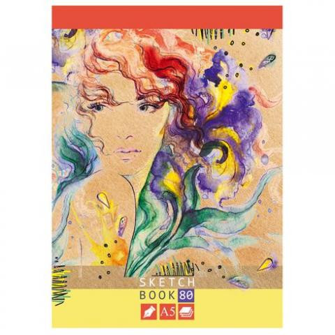 Скетчбук А5 переплёт твёрдый 80л. "Belle" ламинация матовая выборочный лак бежевый тонированный блок