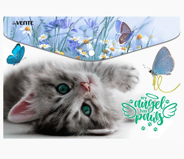 Папка-конверт А4 150 мкм "Angel with paws" на кнопке, непрозрачная с рисунком, deVENTE Папка-конверт А4 150 мкм "Angel with paws" на кнопке, непрозрачная с рисунком, deVENTE