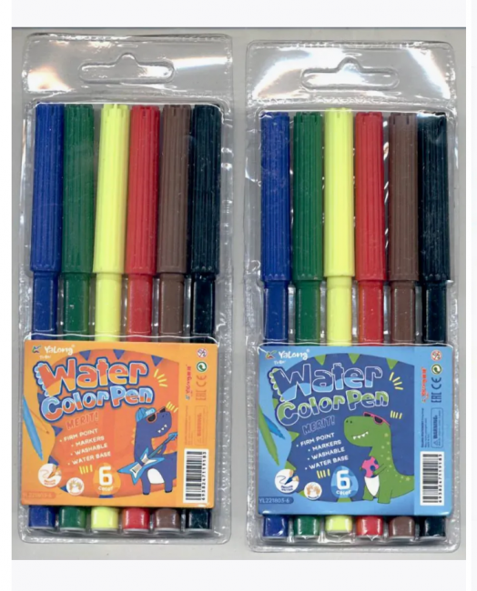 Фломастеры 6цв "Дино" смываемые, утолщенный трехгранный пластиковый корпус, Yalong/YL221803-6