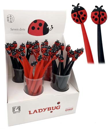 Ручка фигурная гелевая CM-76/CB-123 "Божья коровка" (син) 0,5мм, игольчатый стержень. прорезиненный корпус, цвета ассорти, в к/кор Z19034 (48/48/1728)
