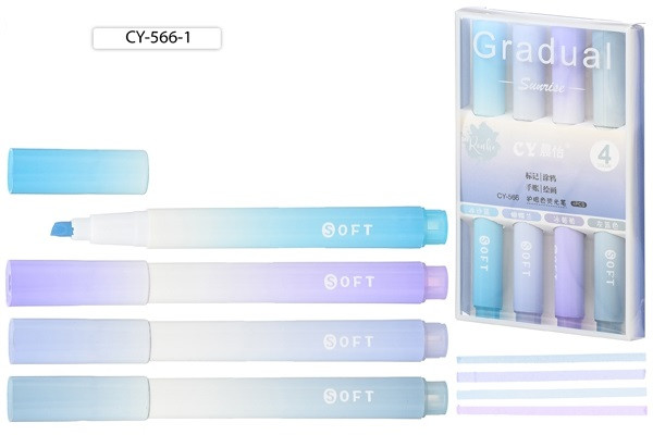 Набор текстмаркеров быстросохнущие, чернила на водной основе, "Pastel" голубые и сиреневые оттенки, 4 цв, Basir/CY-566-1