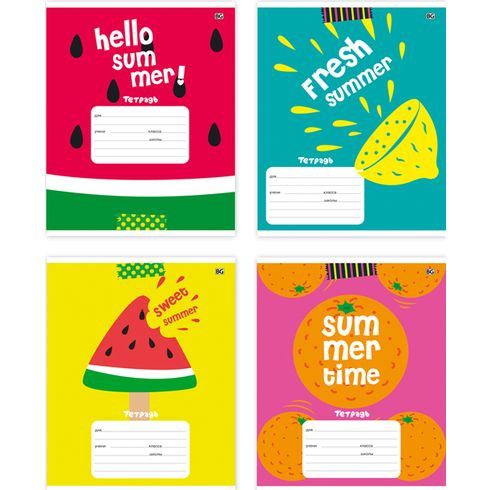 Тетрадь ученическая 12 л. в две линии с наклонными "Welcome summer" (ассорти)(20/240)