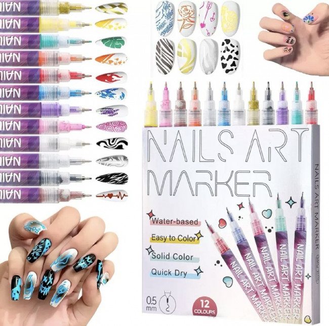 Набор маркеров 12цв акриловые, для дизайна ногтей (20)