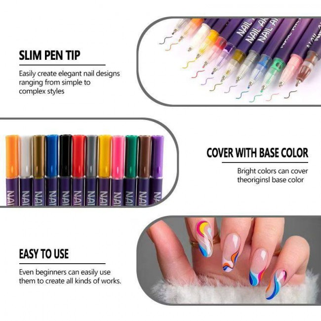 Набор маркеров 12цв акриловые, для дизайна ногтей (20)