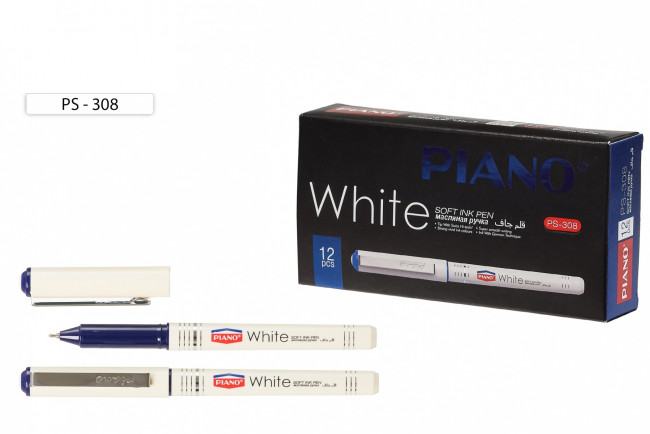 Ручка шариковая 0,5мм синяя "Piano Soft Ink Pen", на масляной основе, белый корпус, PIANO/PS-308-12 (12)