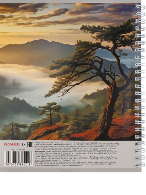 Тетрадь 80 клетка "Горные пейзажи -3", на гребне, Проф-Пресс/80-8421 (4/56)