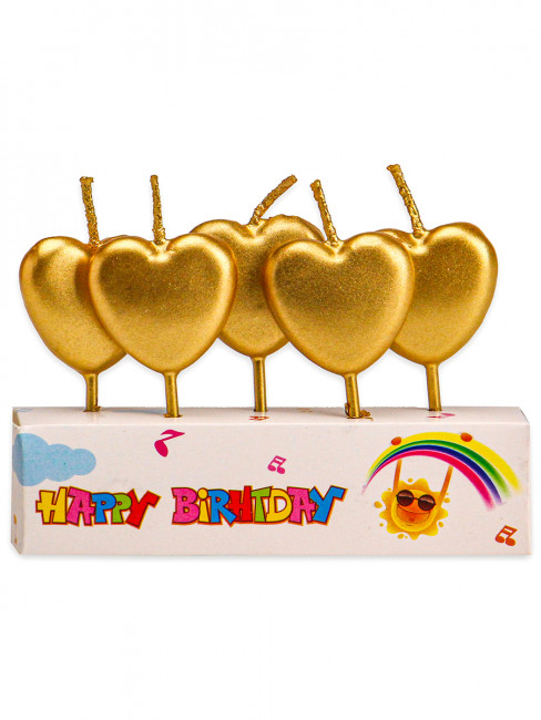 Свечи для торта на пиках "Золотые сердечки", 5шт, MILAND/С-2540 Свечи для торта на пиках "Золотые сердечки", 5шт, MILAND/С-2540