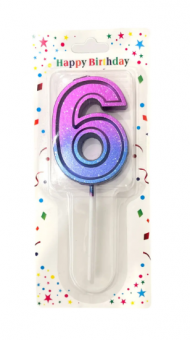 Свеча для торта "Цифра 6"  фиолетово-голубая, Магистр, MAG-фг221355-6 (12)