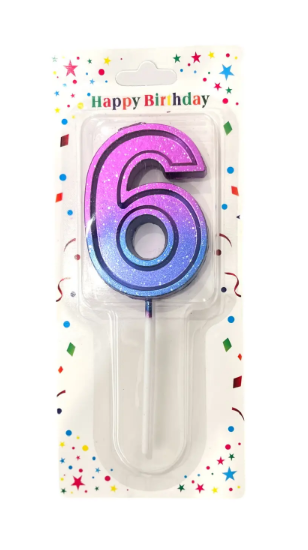 Свеча для торта "Цифра 6"  фиолетово-голубая, Магистр, MAG-фг221355-6 (12)