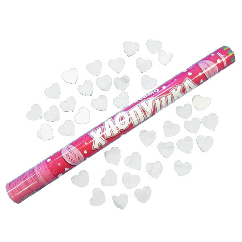 Пневмохлопушка 60см, Свадебная, белые сердца бумага, Микрос (12) Пневмохлопушка 60см, Свадебная, белые сердца бумага, Микрос (12)